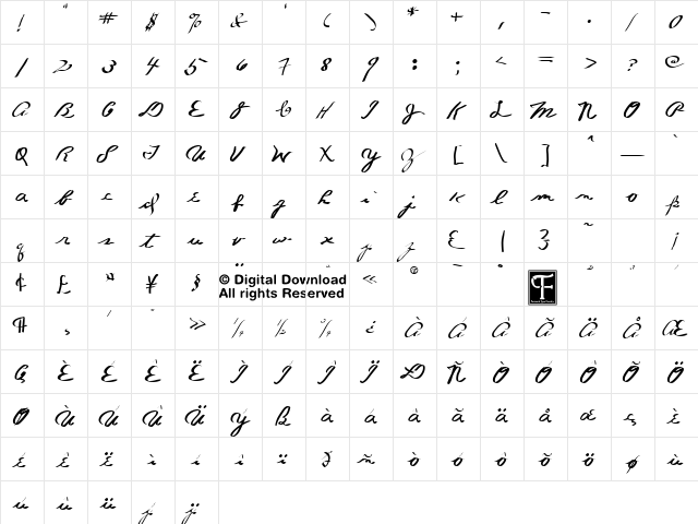 Butch Cassidy Regular  glyph index