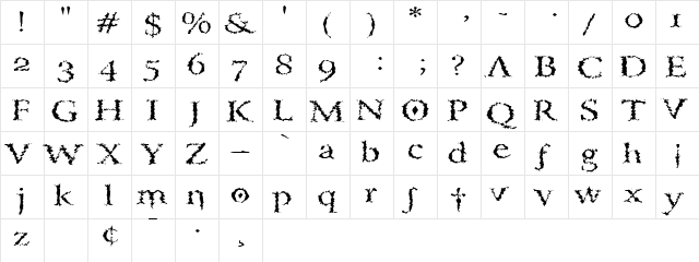 PorcupineRomanExtended Regular  glyph index