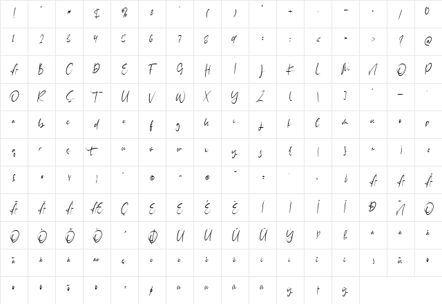 Catthy Wellingten Regular  glyph index