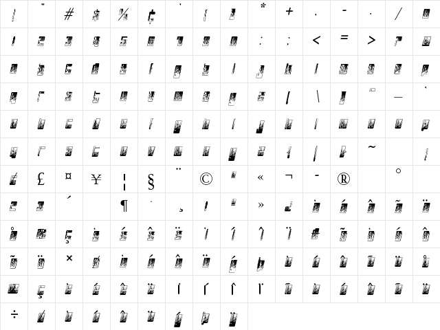 x Regular  glyph index