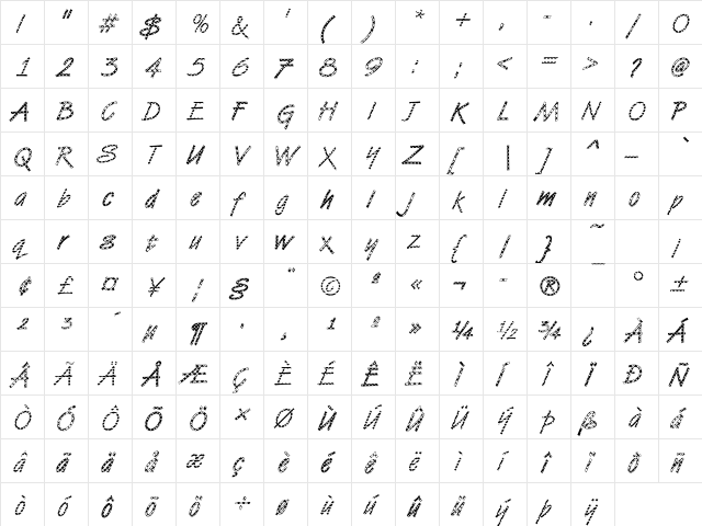 DTCVanDijkM11 Regular  glyph index