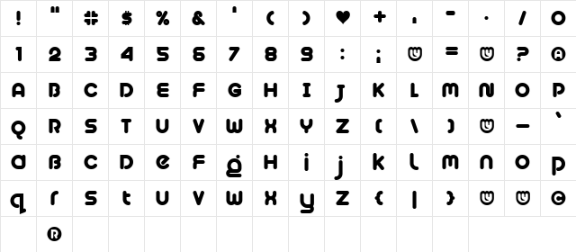 Plush Regular  glyph index
