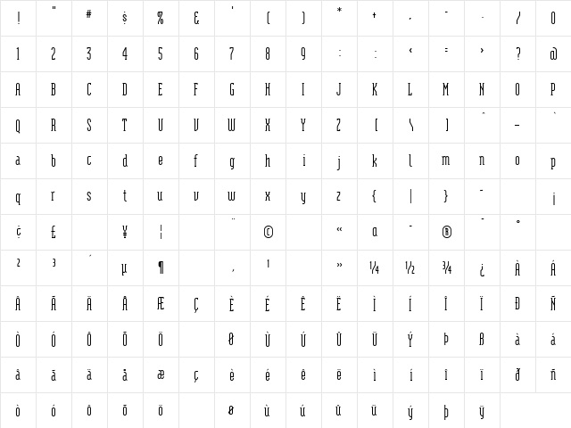 ModulaSerif Regular  glyph index