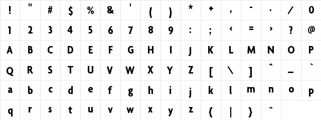 Agenda-BoldCondensed Regular  glyph index