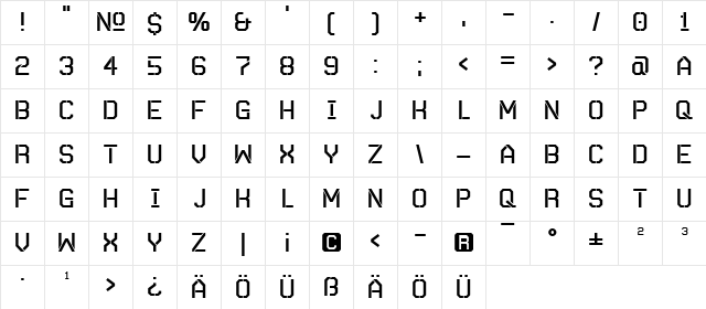 Autobahn Stencil Regular  glyph index