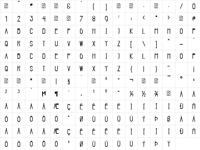 Garvey Regular  glyph index