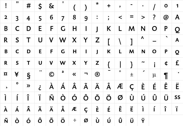 DTL Caspari T Caps Medium  glyph index