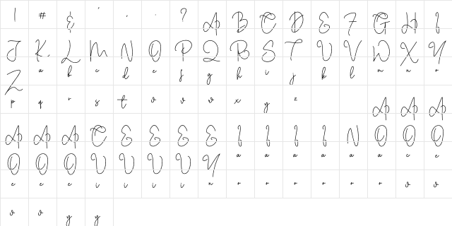 Cothelina Regular  glyph index