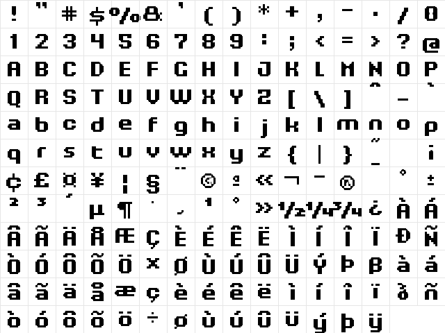 UF Odyssey Bold Regular  glyph index