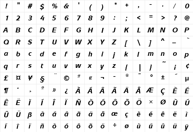 MixageITC Bold Italic  glyph index