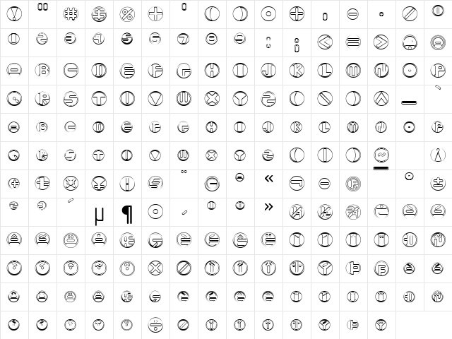 Pill Becker Normal  glyph index