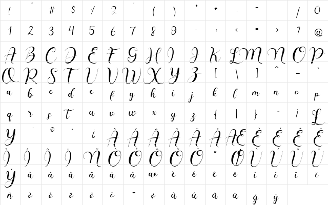 Castina Regular  glyph index