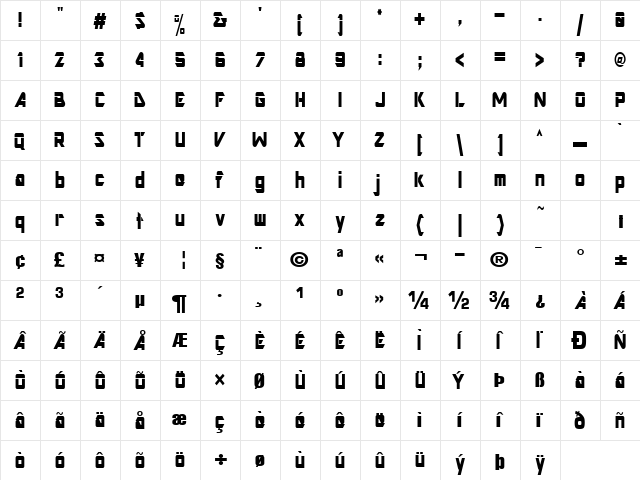 ArtRecord114 Regular  glyph index