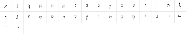 Pecan_ Rishon_ Hebrew Regular  glyph index