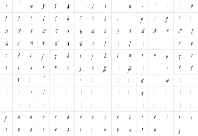 Bordeaux Script LET Plain  glyph index