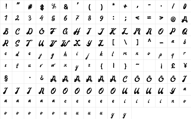 Maimoonde Regular  glyph index