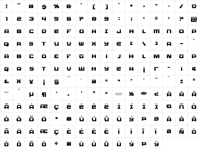 Olympic Carrier Halftone Regular  glyph index