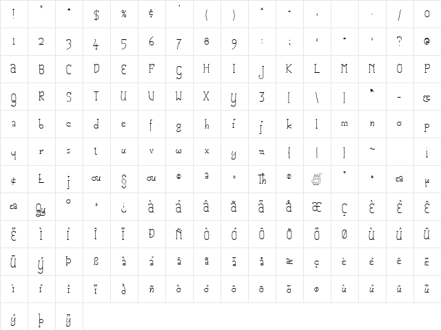 Catharsis Macchiato Regular  glyph index