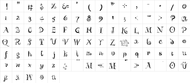 ZeitGeisterbahn Regular  glyph index
