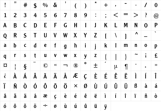 Clearface Gothic BQ Regular  glyph index