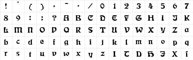 Cursed 4 Regular  glyph index