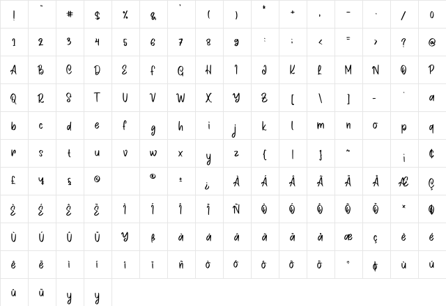 Ordinary Font Regular  glyph index