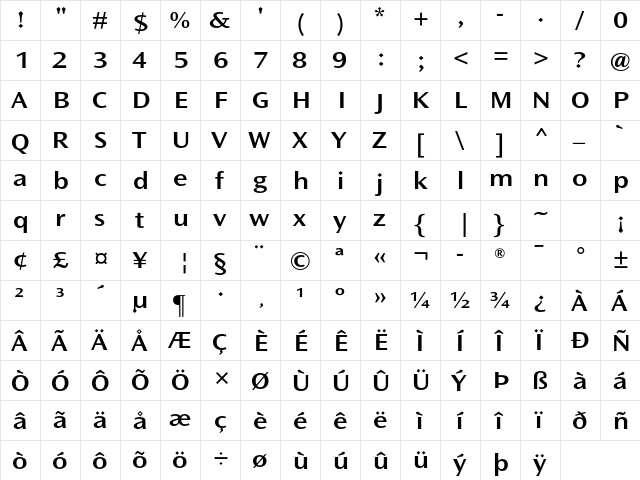 Ocean Sans Std Semibold Extended  glyph index