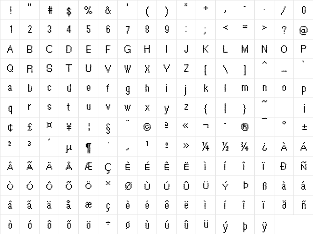 Rough47 Becker Regular  glyph index