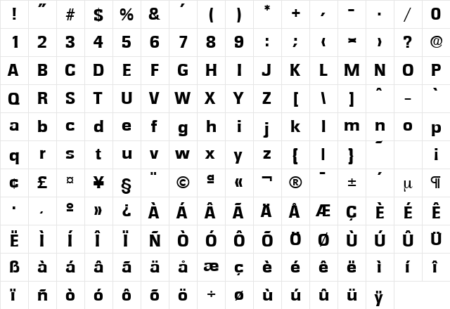 Rochester-Serial-ExtraBold Regular  glyph index