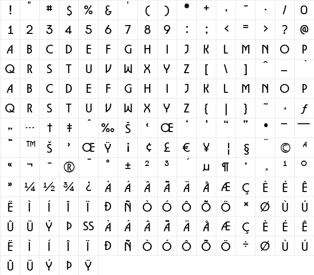 a_Lancet Regular  glyph index
