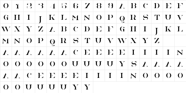 NorthEast Regular  glyph index