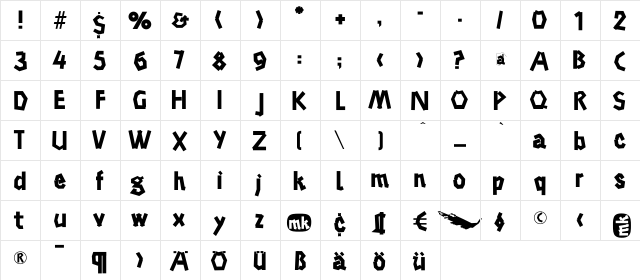 Bredda Regular  glyph index