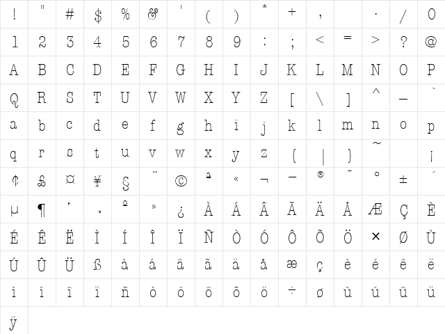 AmTypewriterCdITCTT Light  glyph index