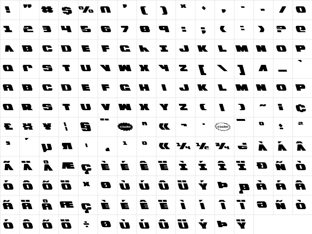 Bummer Leftalic Leftalic  glyph index