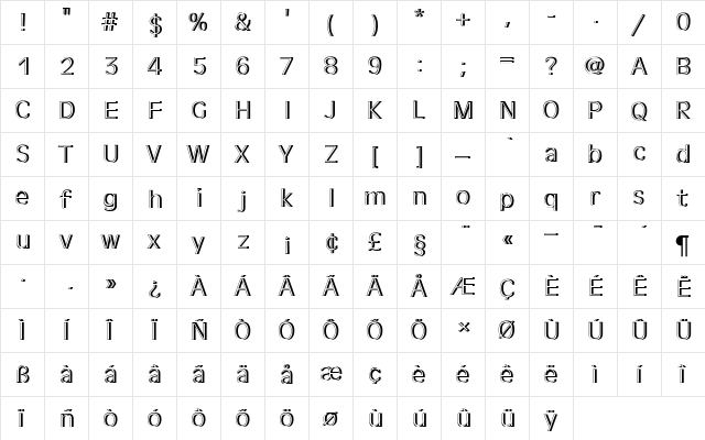 Antique Olive T Re1 Regular  glyph index