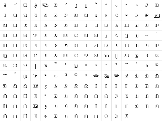 Nicomedia 3D Regular  glyph index