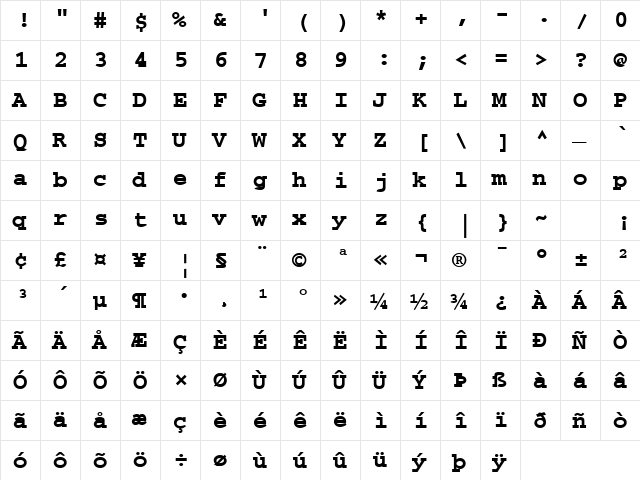 FZ BASIC 54 Bold  glyph index