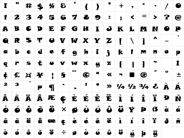 SnapITC Heavy  glyph index
