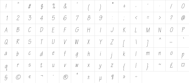 EskizTwo-CondensedLightOblique Regular  glyph index