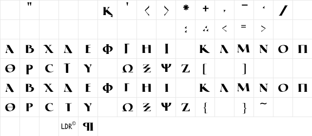Greek Elegant LDR Regular  glyph index