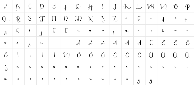 Plaza Avenue Demo Regular  glyph index