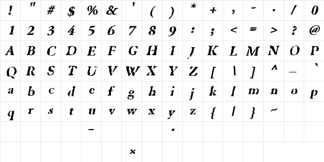 GhostTown BlackItalic  glyph index