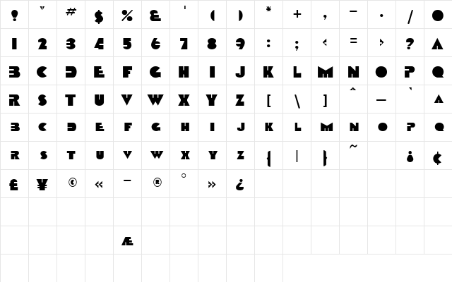 CyberSCapsSSK Regular  glyph index