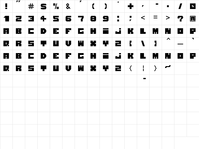 Blockhed Regular  glyph index