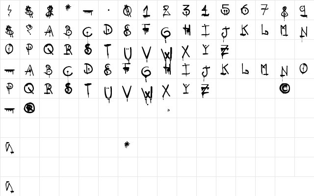 SQZR Regular  glyph index