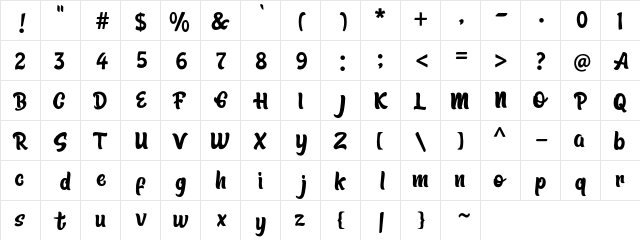 BARIKA Regular  glyph index