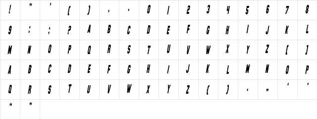 SF Hollywood Hills Condensed Italic  glyph index