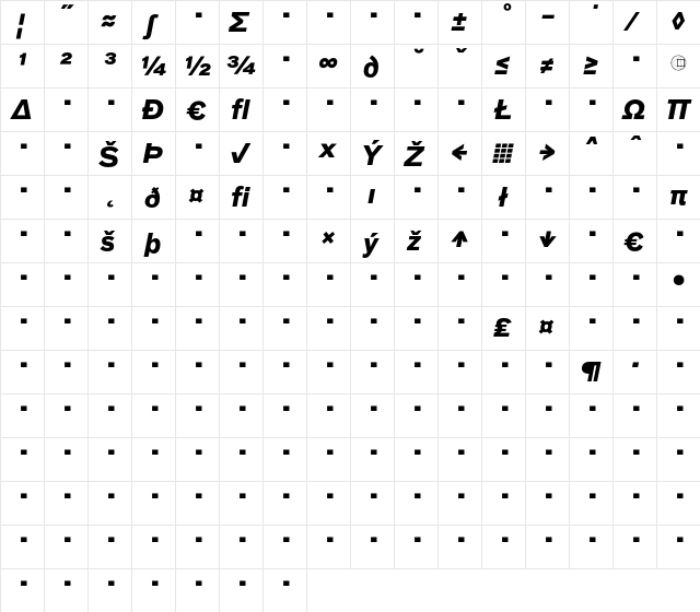 Bau-BoldItalicExpert Regular  glyph index