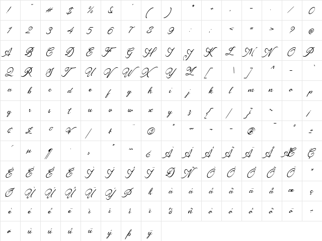 Luxuriougenics Regular  glyph index