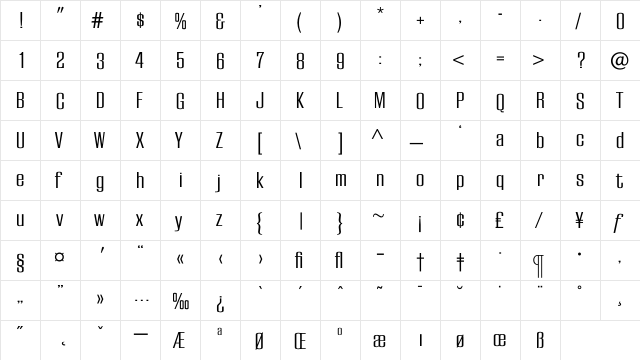 EuropaGrotesqueLight Regular  glyph index